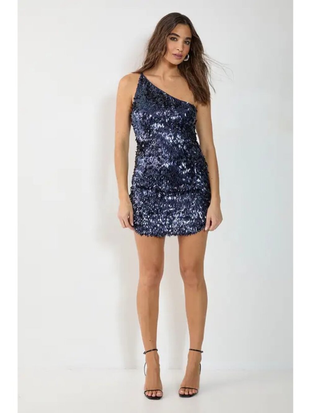 NWT New Nasty Gal One Shoulder Sequin Tassel Asymmetric Mini Navy Dress Size 4